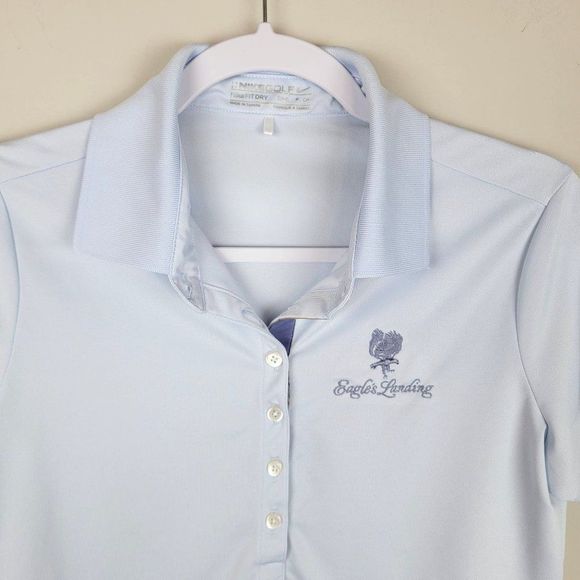 Nike Golf Fit Dry Light Blue Short Sleeves Button Up Stretchy Logo Polo Shirt S - Picture 4 of 8